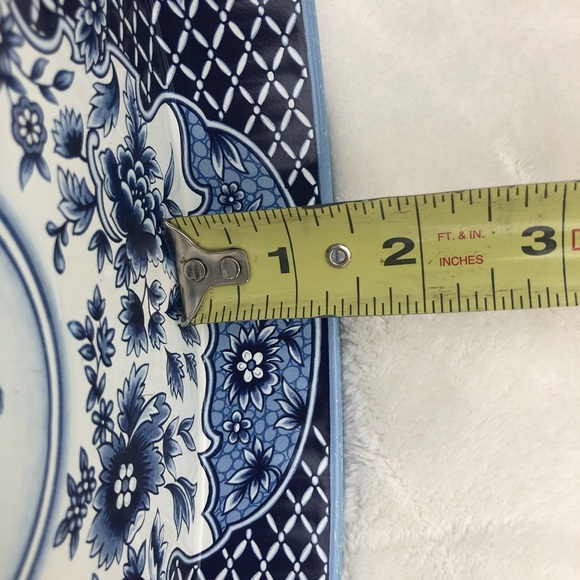 Daher Decorated Ware Round Metal Tray - Blue White Fruit Floral Made in England - Picture 8 of 12